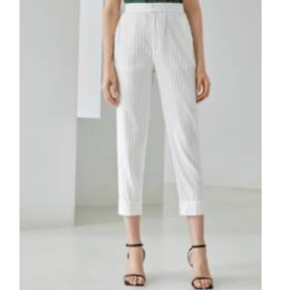 MOTF Black and White Striped Pantsuit linen size 6 US M - Picture 2 of 6